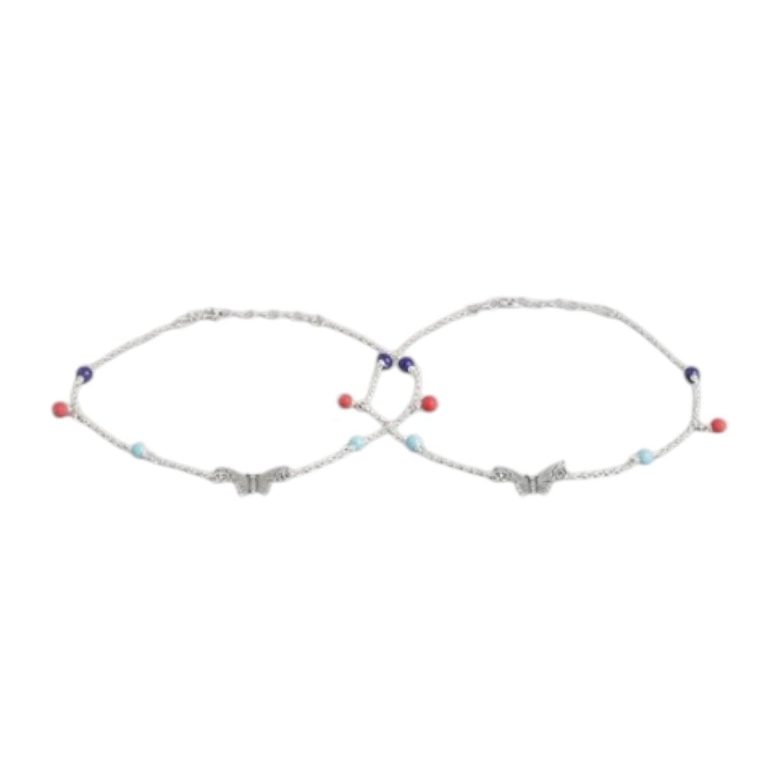 Rainbow Butterfly Rhodium Plated 925 Sterling Silver Anklet By Kesardeep Impex For Women